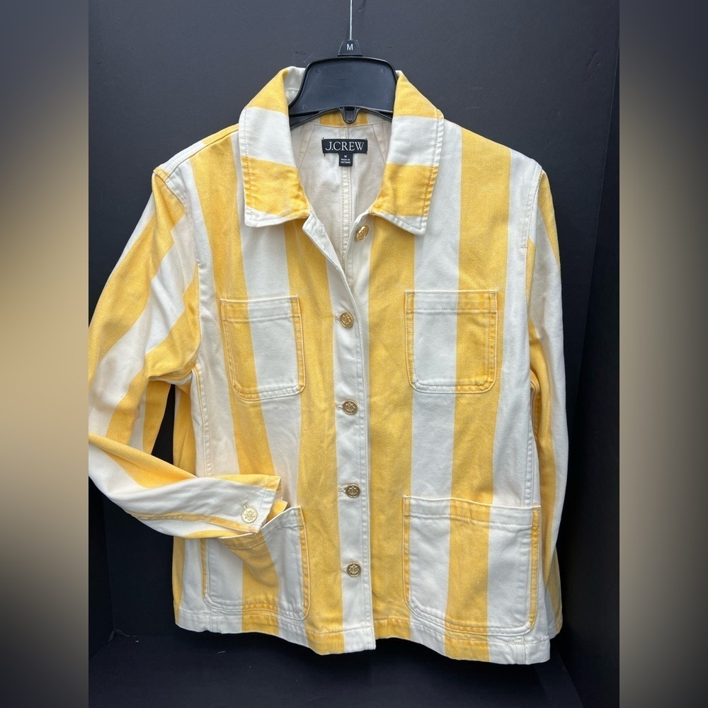 J. Crew Denim chore jacket in stripe Yellow White Striped, trendy and sold out